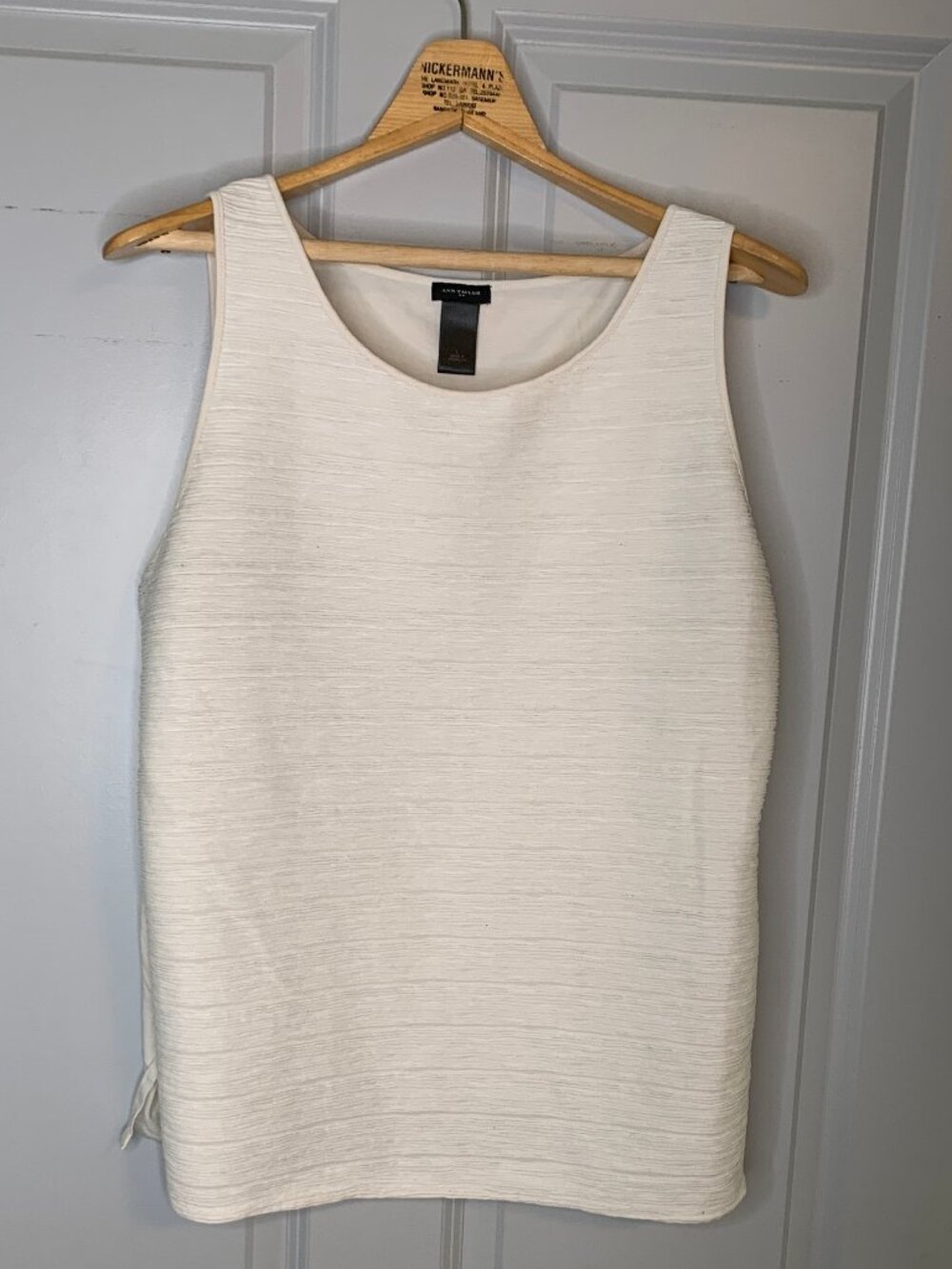 Ann Taylor Ivory Textured Sleeveless Tank Top, Side Split, Size L